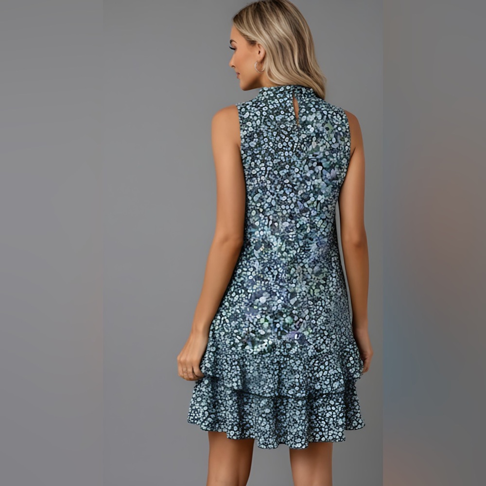 Green Floral Print Collar And Ruffle Trim Hem Dress - Picture 4 of 8